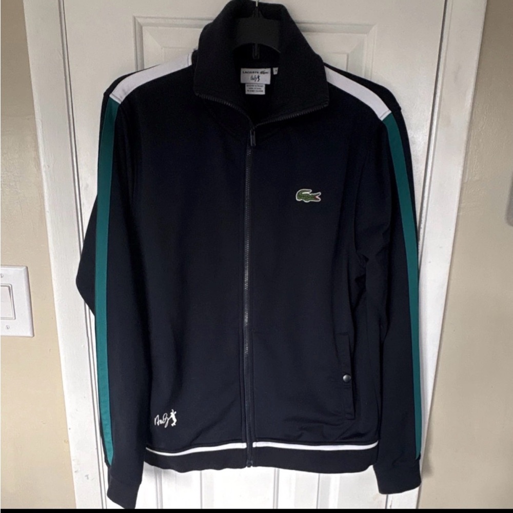 Lacoste Black Track Jacket with Green & White Accents